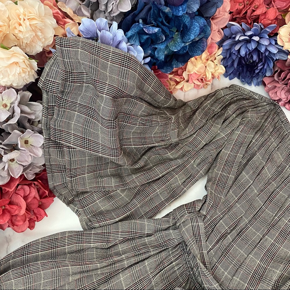 Flirty Gray Plaid Off-the-Shoulder Romper Jumpsuit - Picture 11 of 16